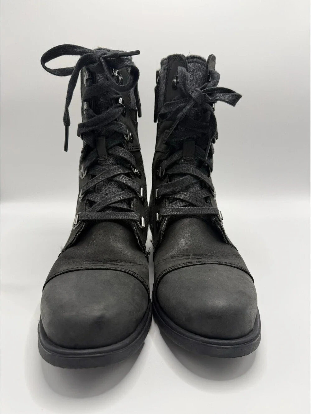 Sorel Women's Major Carly Leather Boot Black & Gray Lace-Up Size 6